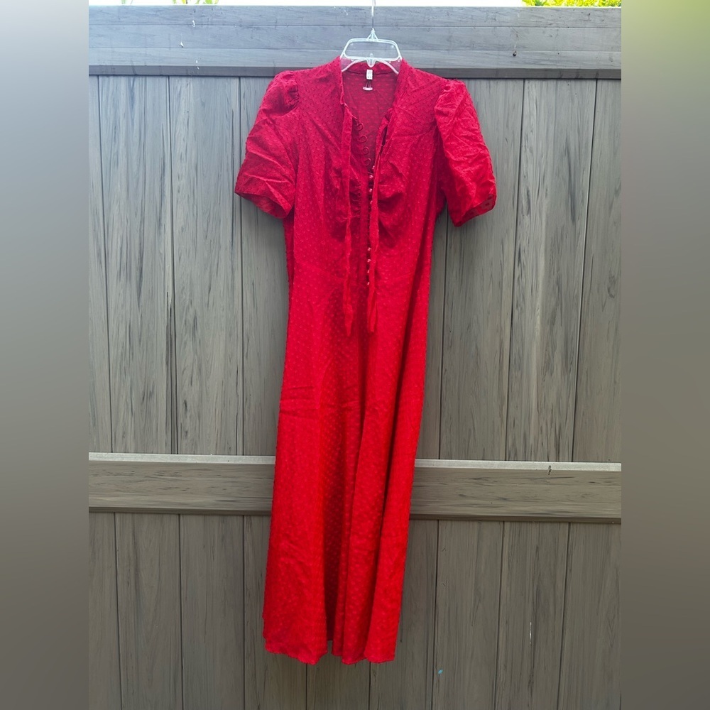 L.K Bennett Sina Red Silk-Cotton Midi Dress - Picture 5 of 10